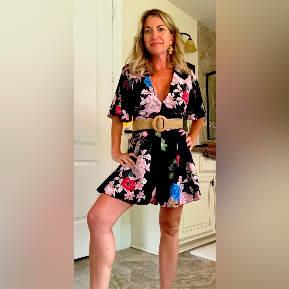 Floral V-Neck Romper with Belt